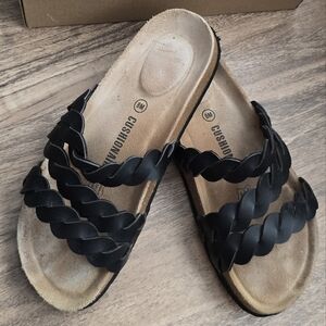 Women's Cushionaire Lucy Cork Footbed Sandal, Size 8, Black Nappa Color